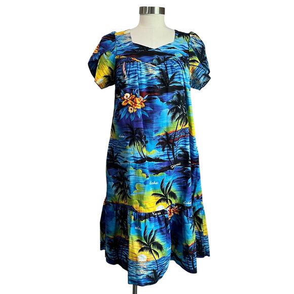 Royal Hawiian Creations Vintage Sunset Island Midi Dress Sz S - Picture 1 of 12
